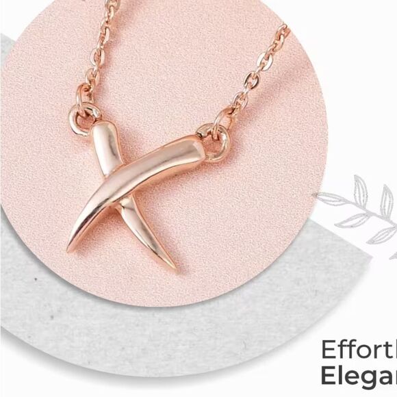Crossover Necklace, Vermeil Rose Gold Over Sterling Silver x Necklace 18” - Picture 2 of 10